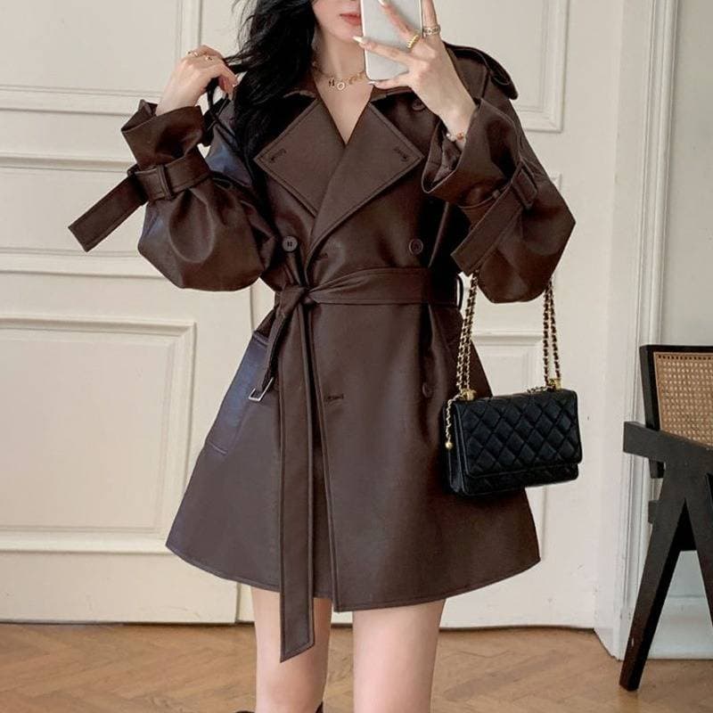 Men's Clothing Maillard Brown Leather Jacket For Women New Style Fashion Small Leather Jacket Autumn Leather Windbreaker Coat For Women