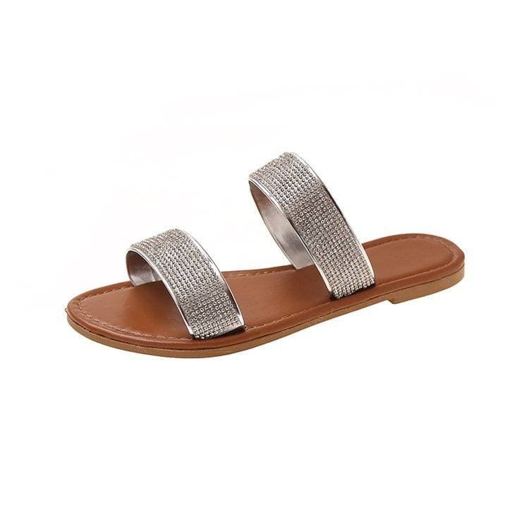 Women's Slippers Hot-selling Sandals For Women Roman Style Sparkling Bright Diamond One-line Sandals European And American Large Size Flat Slippers