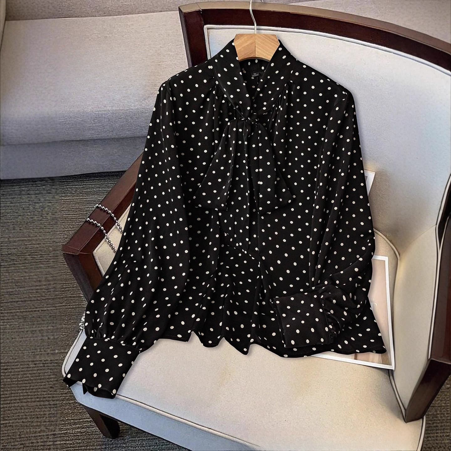 Women's Polka Dot Shirt Long Sleeve Casual Style Versatile Belly Covering Spring Autumn Niche Design Fashion