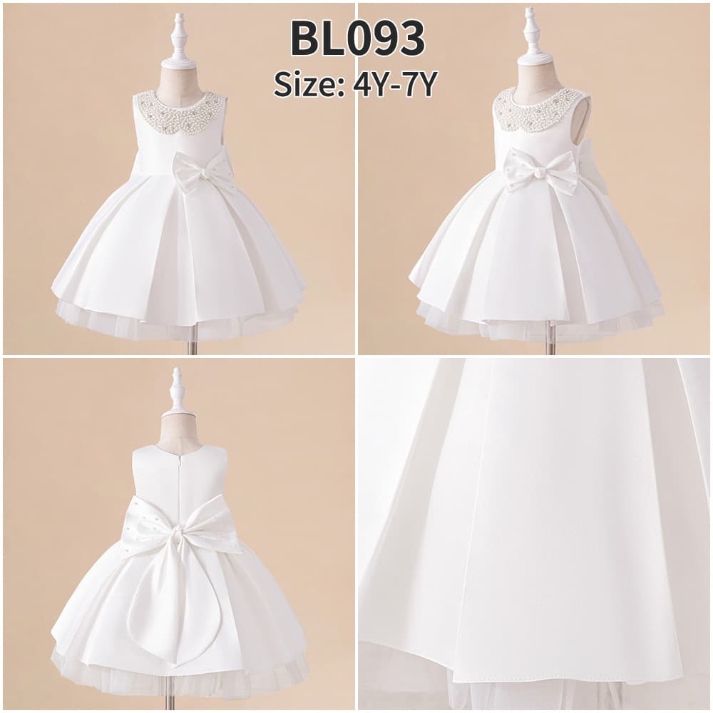 2024 New Girls' Satin Princess Dress - Beaded Neckline Party Gown For Holidays & Performances (6M-4Y, EU Size, White)