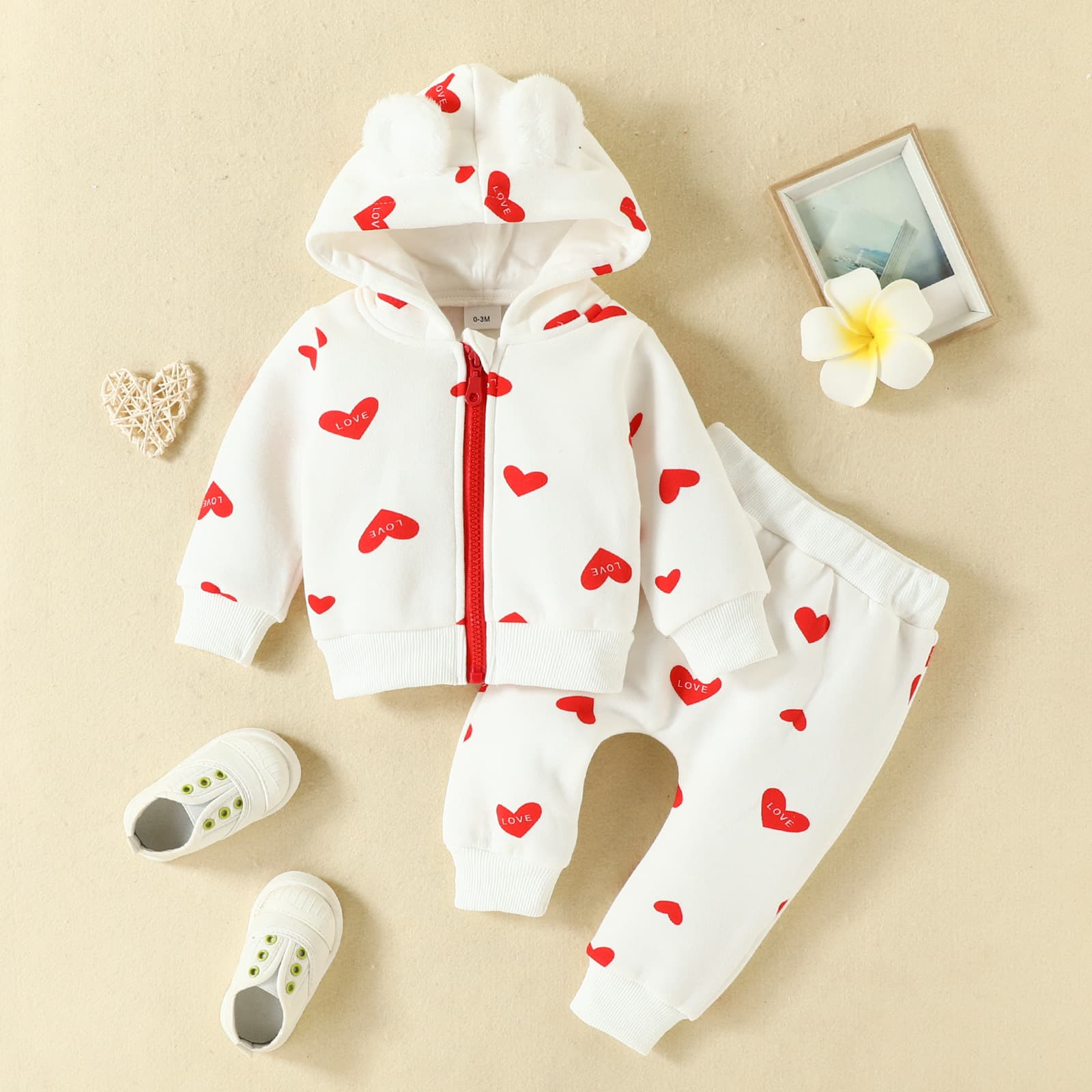 Babies' clothes baby David clothing suit baby hooded outerwear jacket trousers love strawberry casual thick clothing