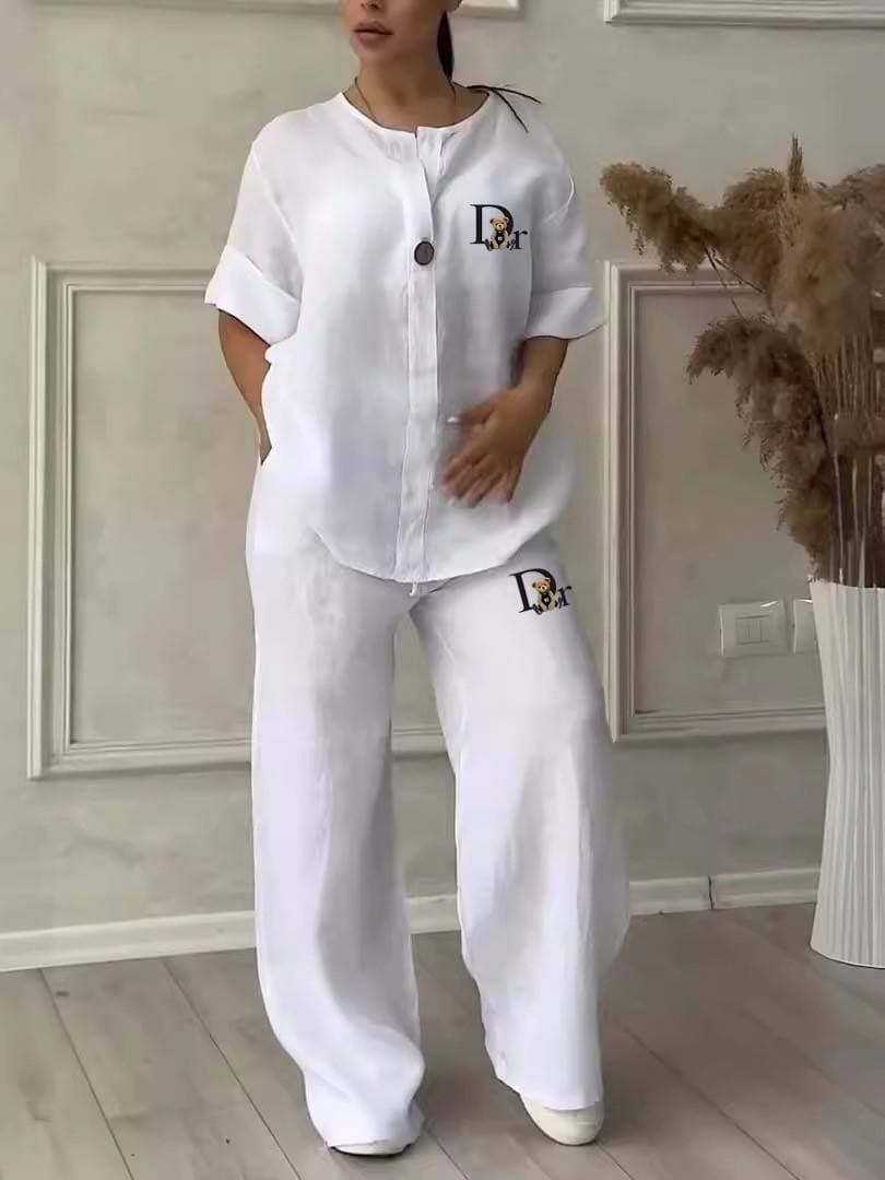 Women's Summer 2-Piece Set Sleeveless Top And Wide Leg Pants Matching Casual OL Sportswear Solid Color Polyester