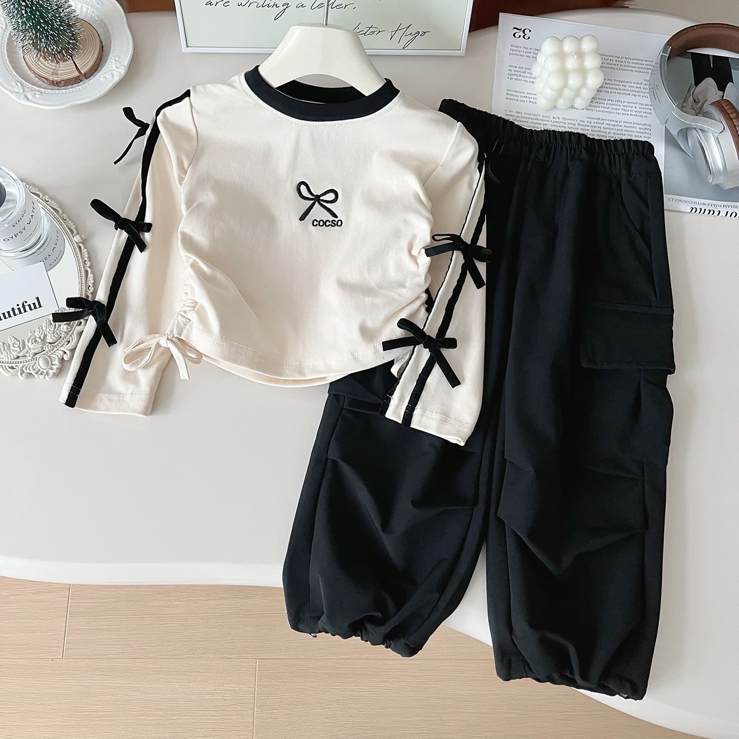 2024 autumn new girls' long sleeved fashionable top Korean version casual pants versatile two-piece set 6753