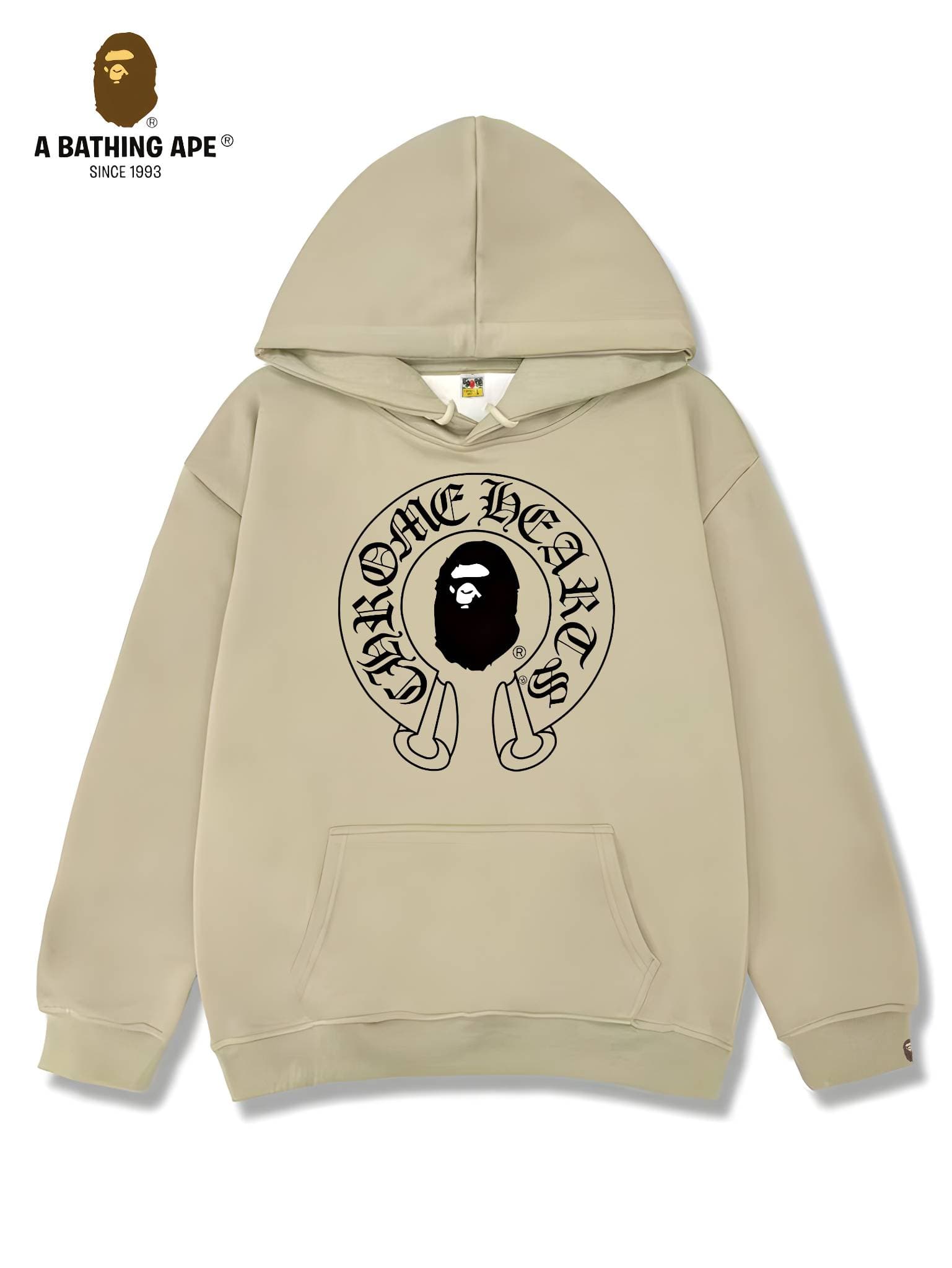 Sweat à capuche unisexe avec motif tête de singe imprimé et logo créatif, style décontracté et tendance, de marque BAPE et Chrome Hearts