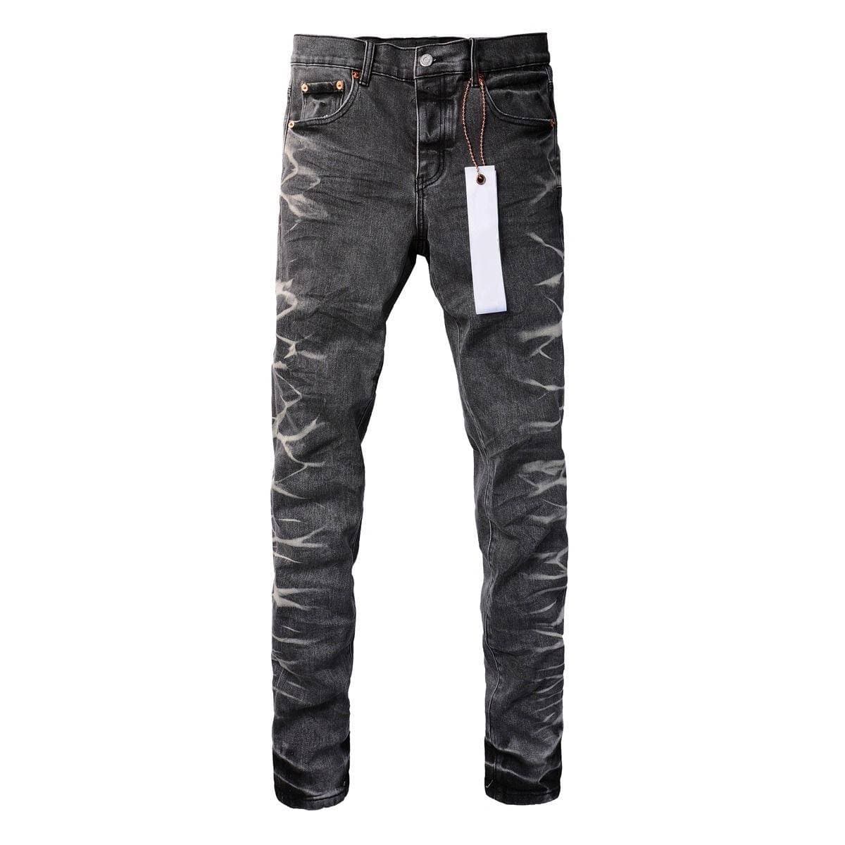 Jean violet déchiré style streetwear rétro en soie, de haute qualité et respirant, coupe ajustée, style streetwear.