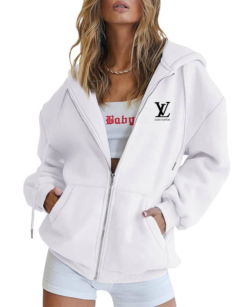 Cardigan imprimé sweat à capuche automne et hiver haut à fermeture éclair pour femme