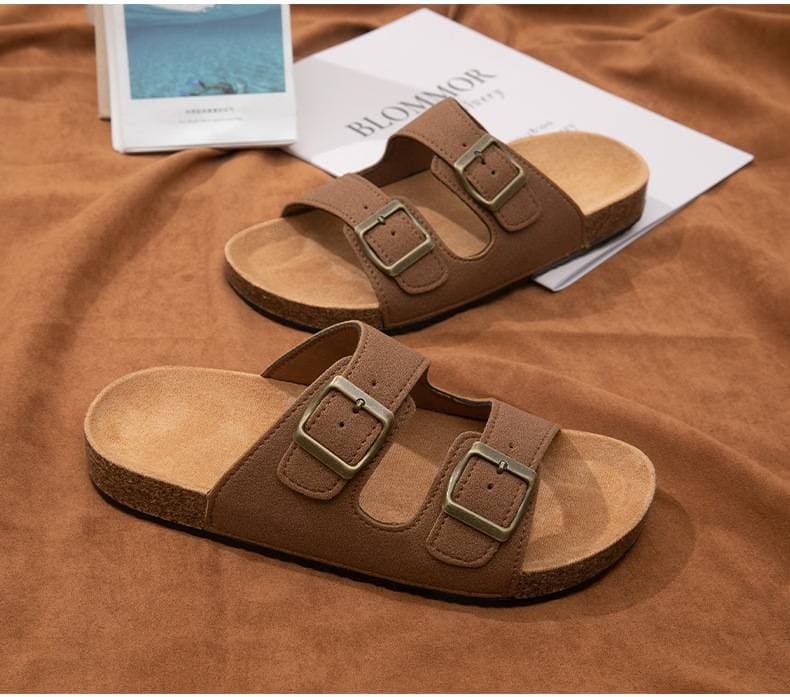Slippers Couples Cork Thick-soled Slippers Women's Summer Buckle Beach Sandals