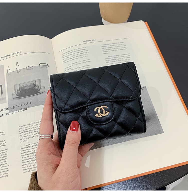 Portefeuille long brodé en losange pour femmes, grande capacité, décontracté, petit parfum, mini boucle, porte-monnaie, porte-cartes, nouveauté