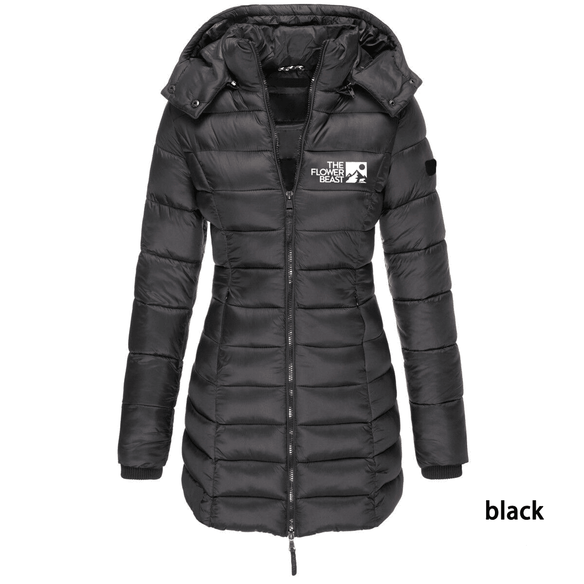 Veste d'hiver matelassée en coton pour femme, taille européenne, coupe ajustée, chaude, couleur unie, capuche, longueur mi-longue, imprimée - 2