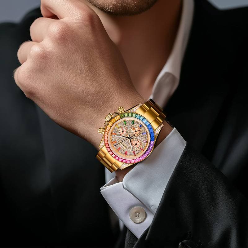 ROERDUM Daytona Rainbow Collection - Gold-Tone Bracelet,Multicolor Gradient Dial ,Premium Men's Automatic Mechanical Watch