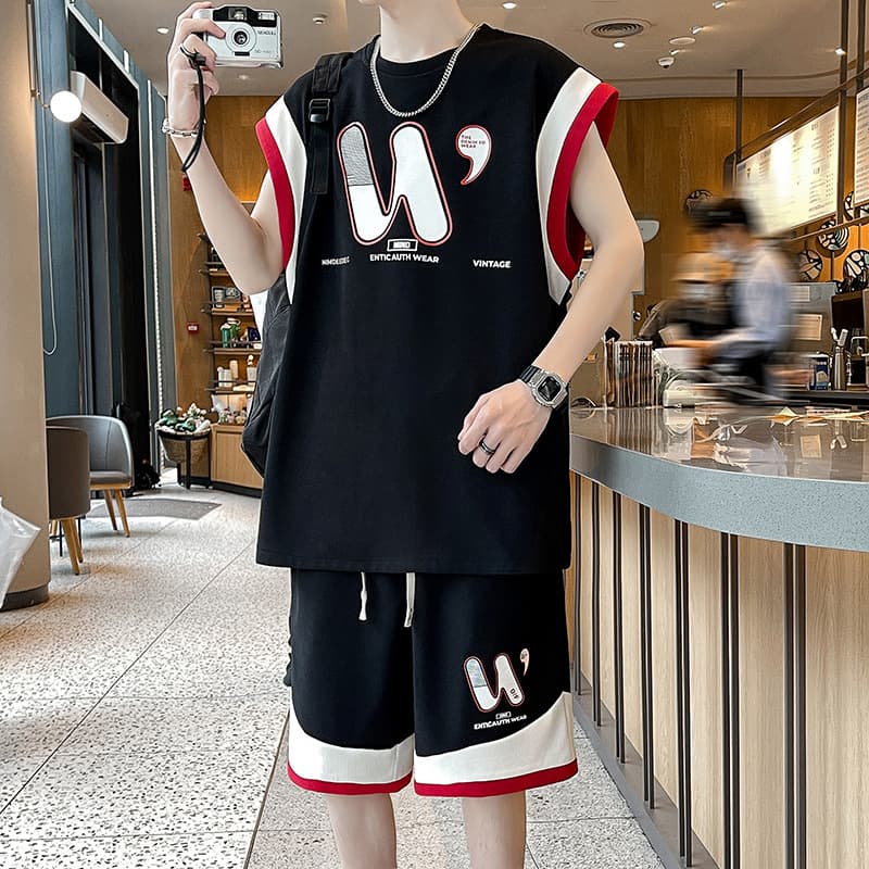 Men's Clothing Men's Sports Casual Summer Suit Loose Shorts Two Piece Suit Trendy Men's Summer Suit