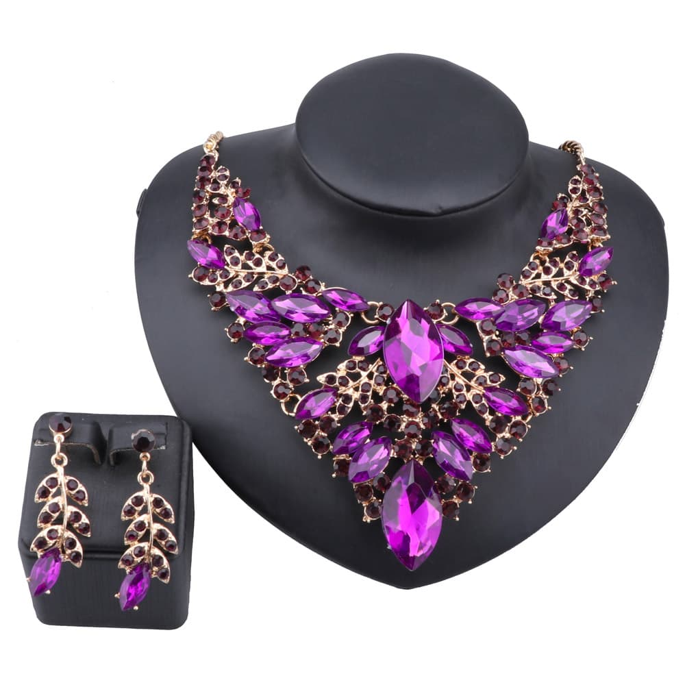 Fashion Crystal Rhinestones Pendant Necklace Earrings Bridal Wedding Party Accessories Decoration Jewelry Set