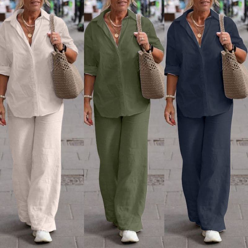 Women's Clothing two-piece set lapel long-sleeved shirt