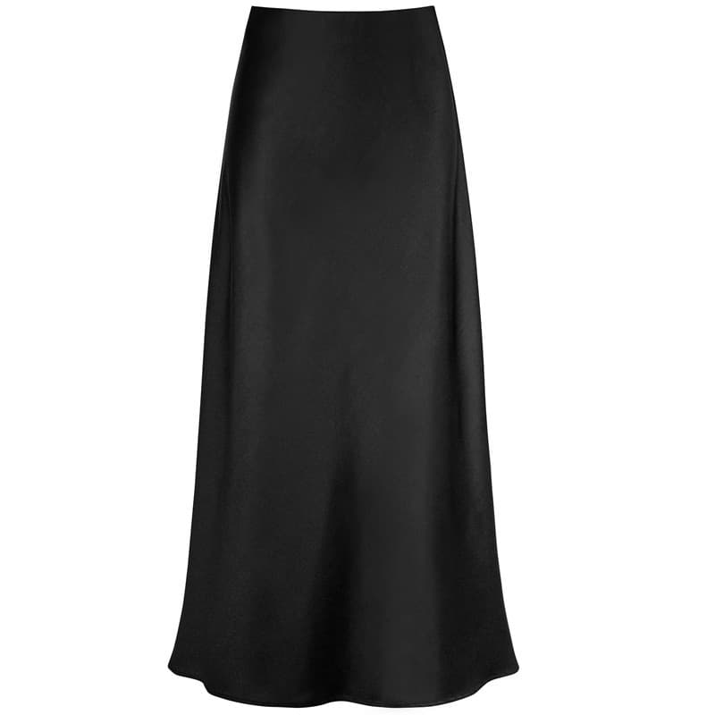 ​​Elegant High-Waisted Mermaid Skirt – Flowy A-Line Midi Skirt With Smooth Acetate Fabric, Black/Beige/Apricot/Brown/Pink, S/M/L/XL/XXL​​
