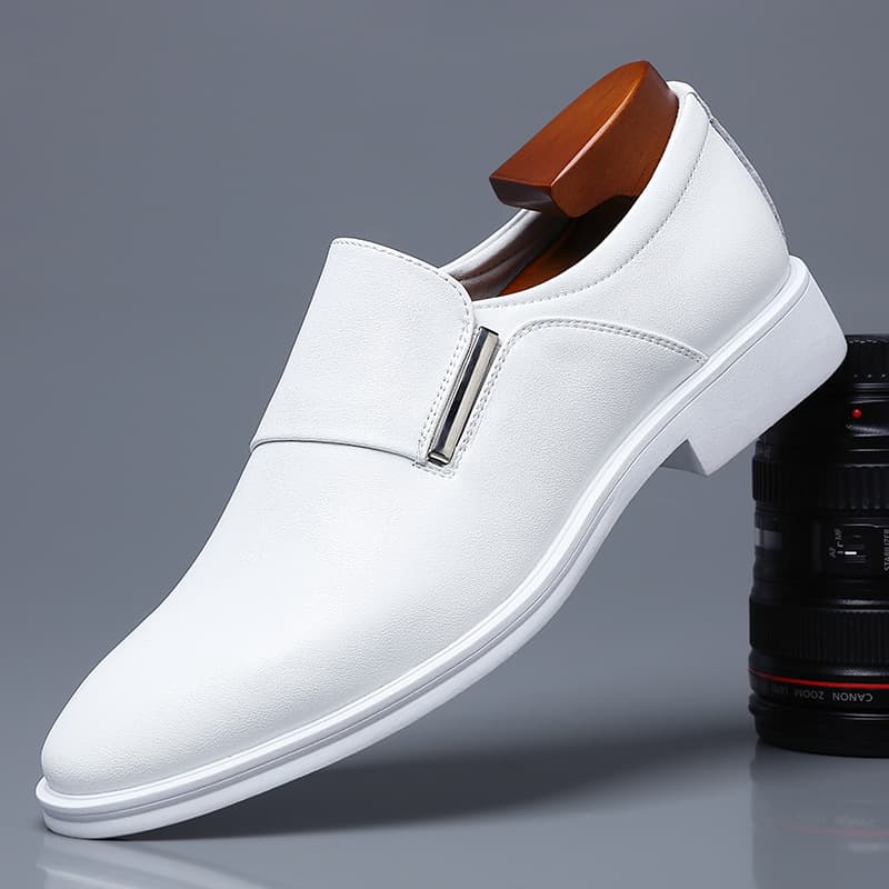 Men's Dress Shoes Men's British Leather Pointed Youth Leather Shoes White Shoes Single Shoes