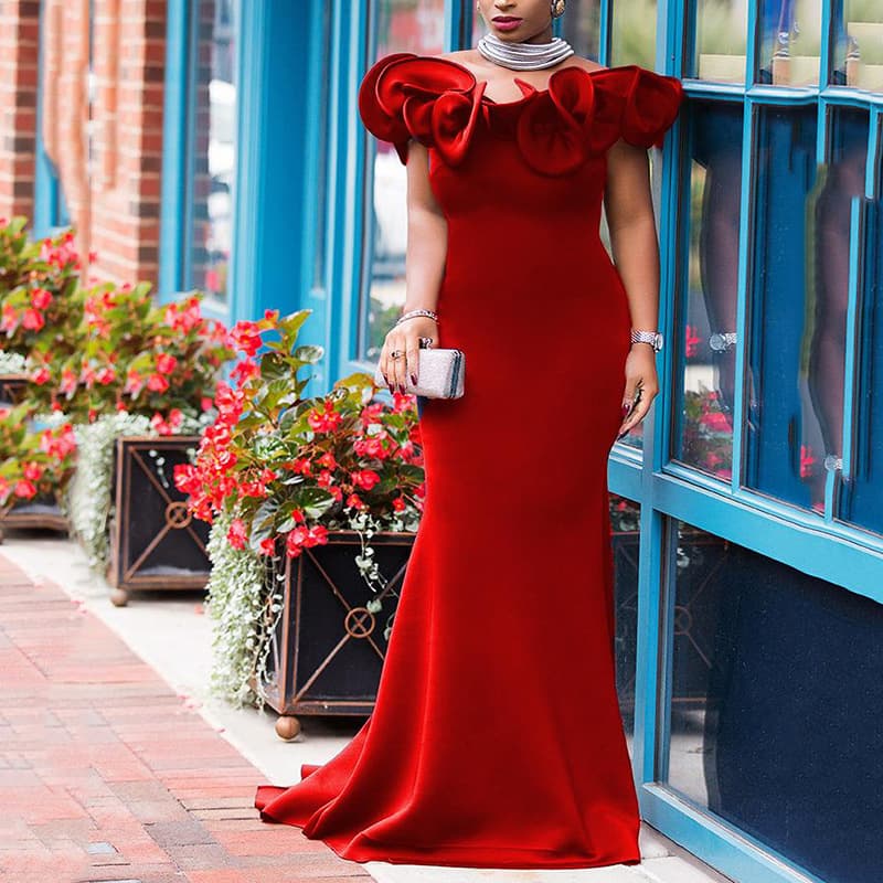 Women's Plus Size Women's Clothing Wrapped One-shoulder Long Dress Bridesmaids Light Dress Banquet Small Dress Female