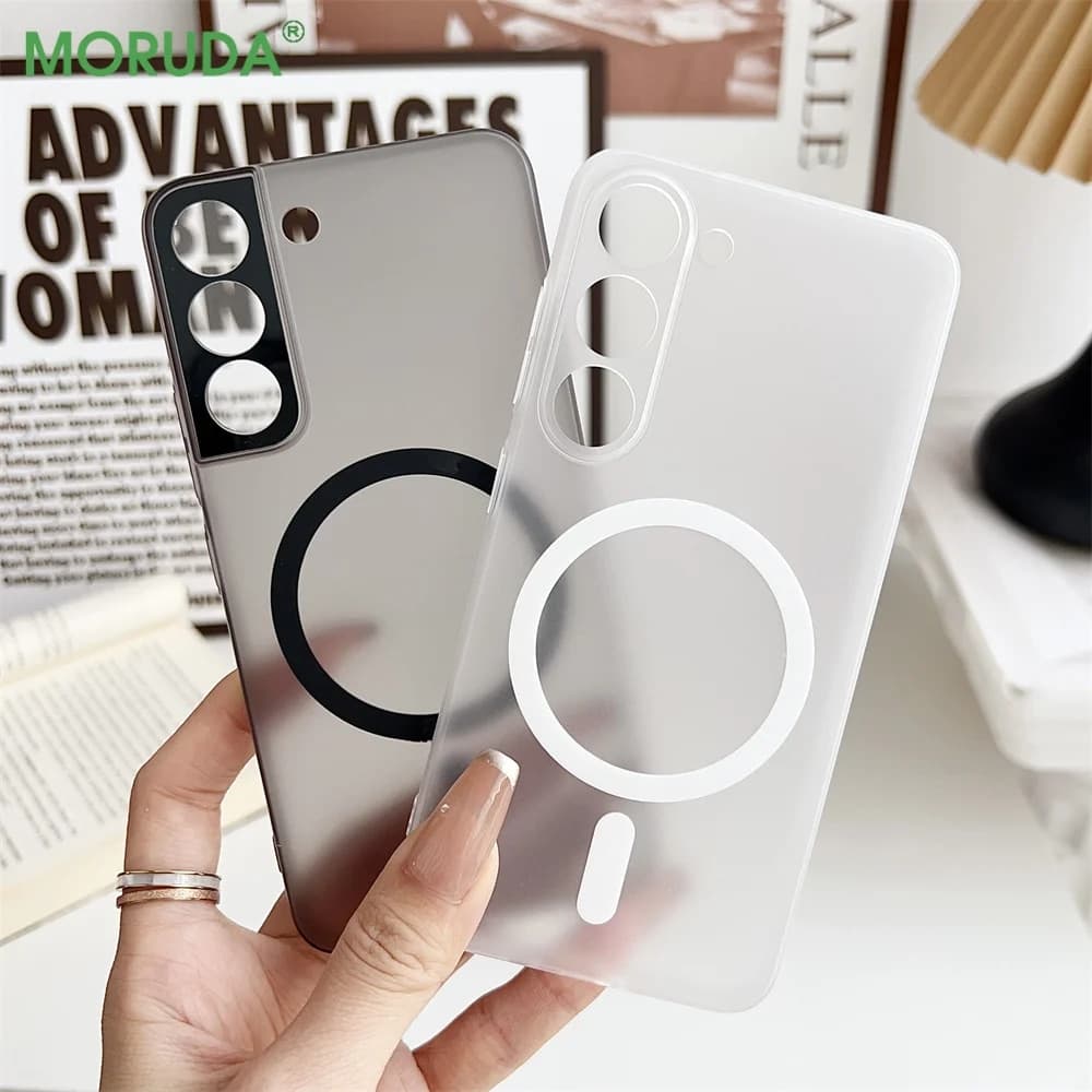 Matte Transparent Thin Magnetic Phone Case for Samsung Galaxy S24 S22 Plus S23 Ultra Lens Protection Hard Cover