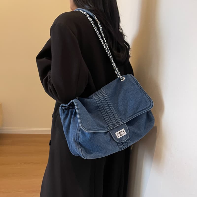Women's Bags Retro Casual Denim Tote Bag Women Autumn New Large Capacity Chain High End Shoulder Messenger Bag