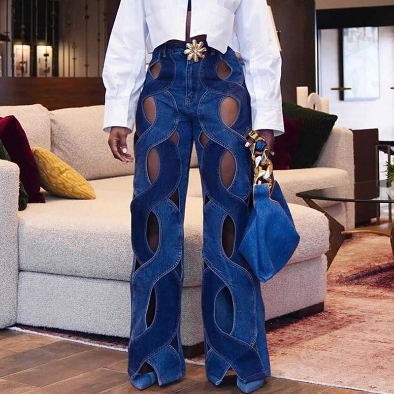 Women's Clothing Casual Style Love Twist Hollow Jeans