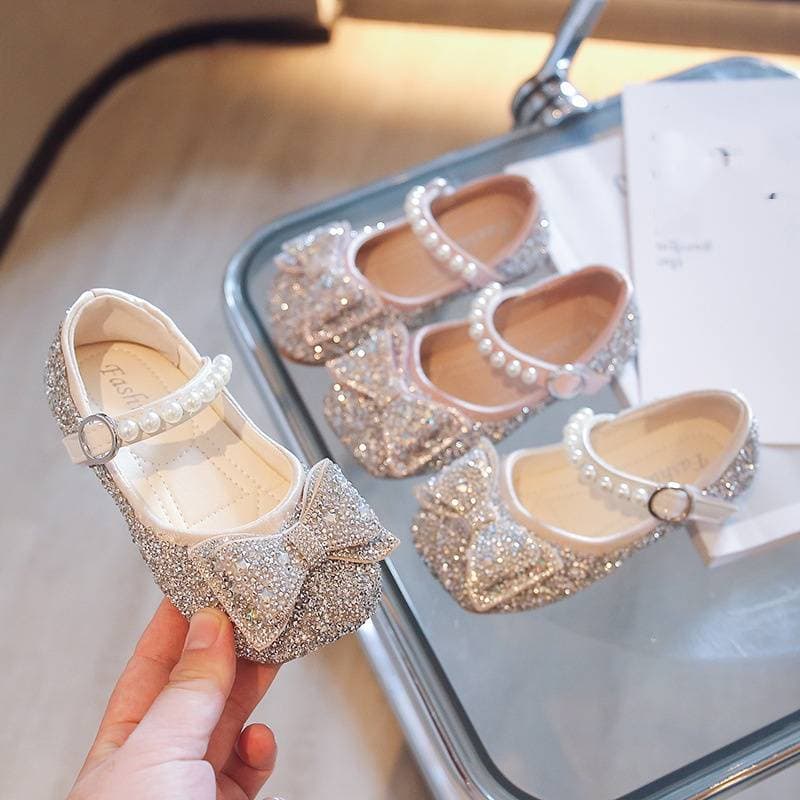 Children's Shoes New Fashion Rhinestone Children's Bow Leather Shoes Soft Sole Little Girl Single Shoes