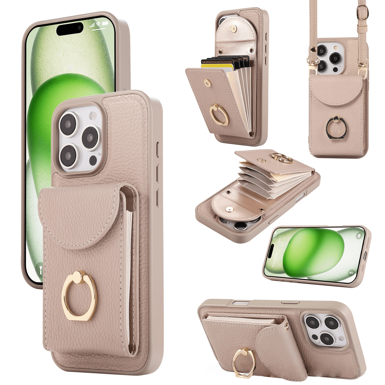 Suitable For Apple 17 Pro Max Mobile Phone Leather Case Card Slot 16 Crossbody Mobile Phone Case Protective Cover