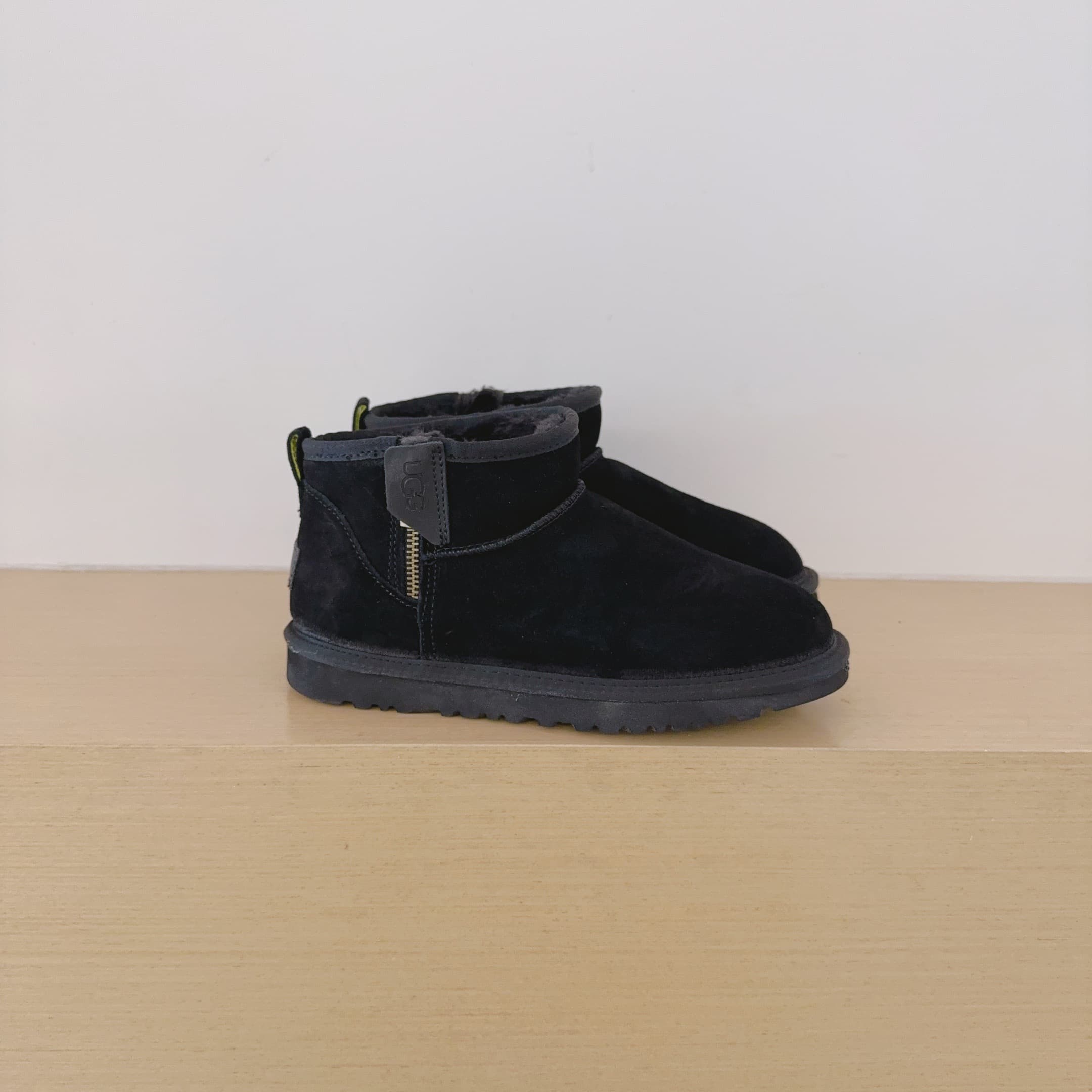 Bottes de neige UGG pour femmes, avec fermeture éclair, semelle fine, cuir véritable, tendance, chaudes, plates, décontractées, bottines d'hiver