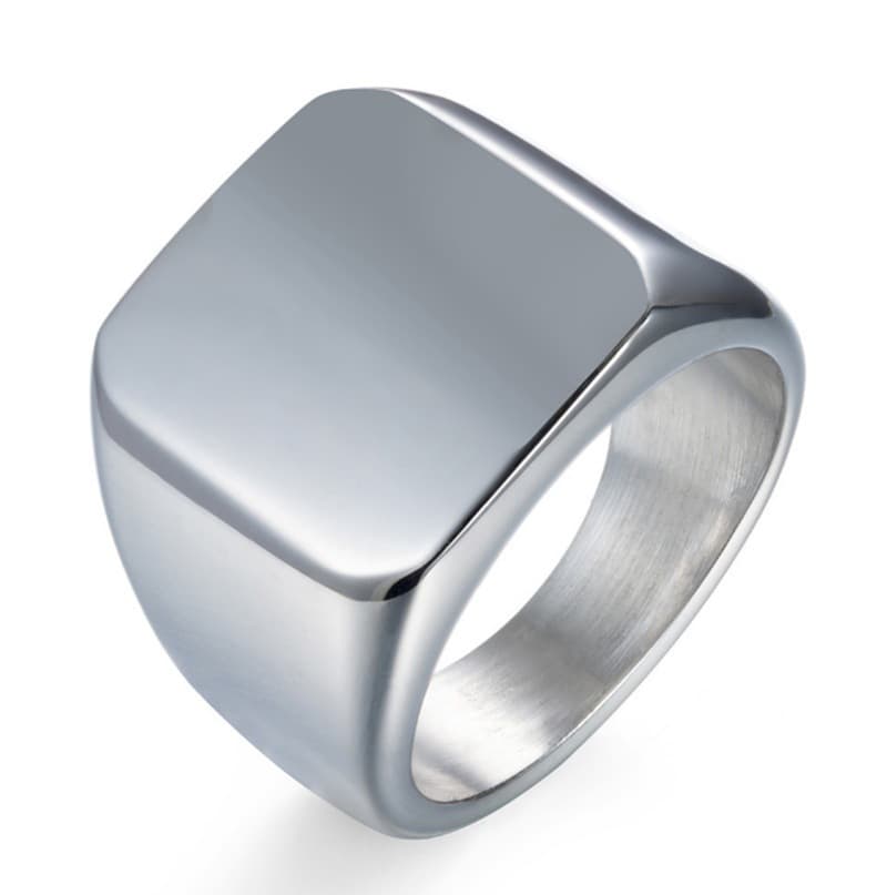 Solid Full Smooth Surface Stamp Men's Square Ring