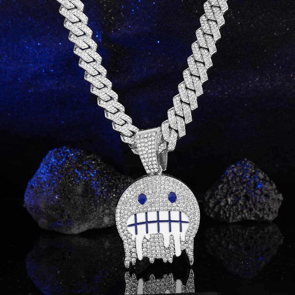 New Product Smiley Full Dia Pendant Creative Trendsetter Ice Face Alloy Hip-hop Necklace