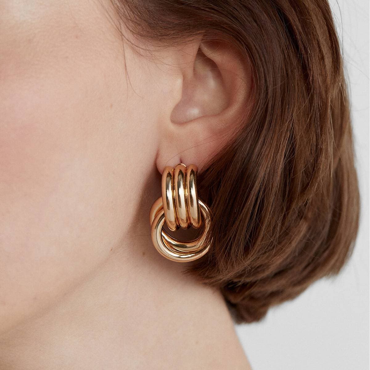 Women's Jewelry Gold And Silver Color Matching Stainless Steel Earrings Gold Thread Winding Simple Titanium Steel Circle Earrings
