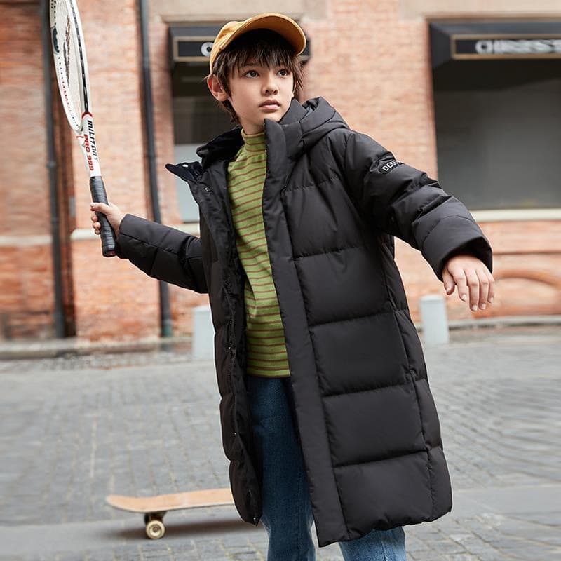 Baby clothing Children's down jacket men's medium length thick white duck down trend winter coat over the knee boy cotton-padded jacket