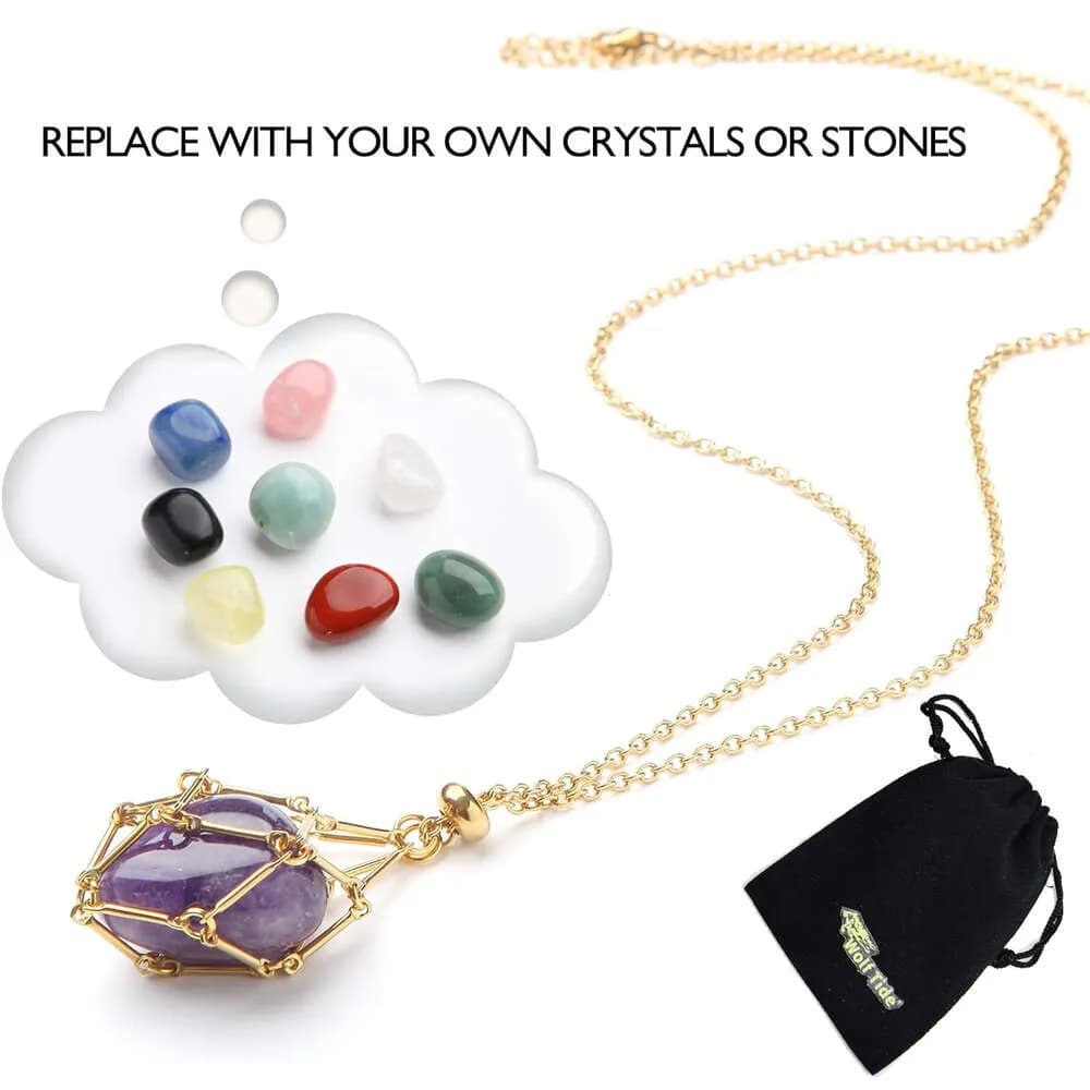 Interchangeable Natural Holder Necklace Crystal Cage Stone Pendant Aesthetic Gemstone Wolf Tide Jewelry For Men Women