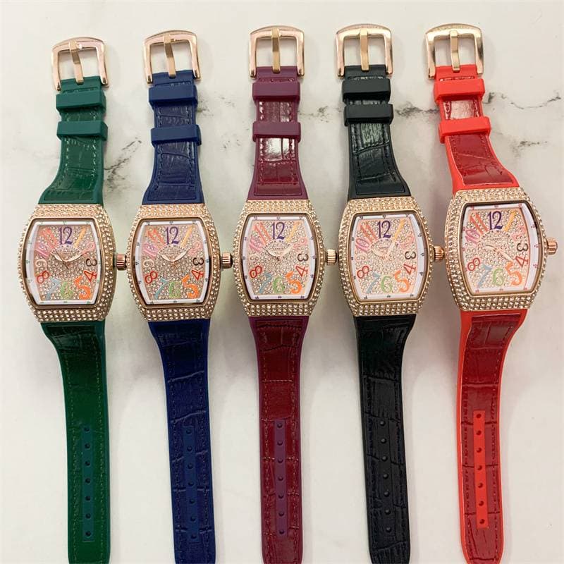 New Women's Hot Selling Luxury Full Diamond English Watch Square Leather Color Watch 20 Colors