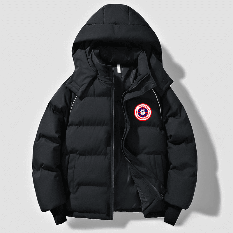 His & Hers US Map Embroidered Puffer Jacket - Couple's Windproof Winter Coat With Minimalist Design, Streetwear Outerwear