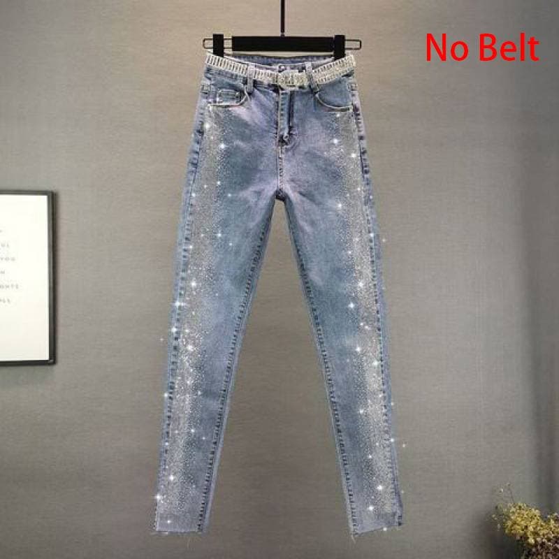European Station New Heavy Duty Casual High Waist Slim Hot Brick Slim All Match Straight Nine Point Jeans Women's Trend