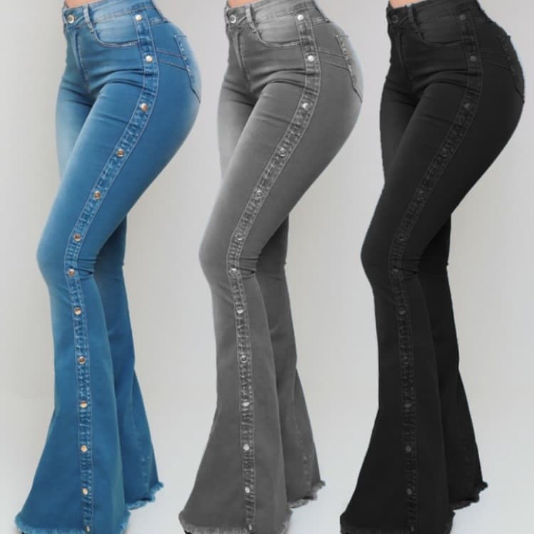 K New High-waisted Stretchy Floor-length Flared Jeans For Women