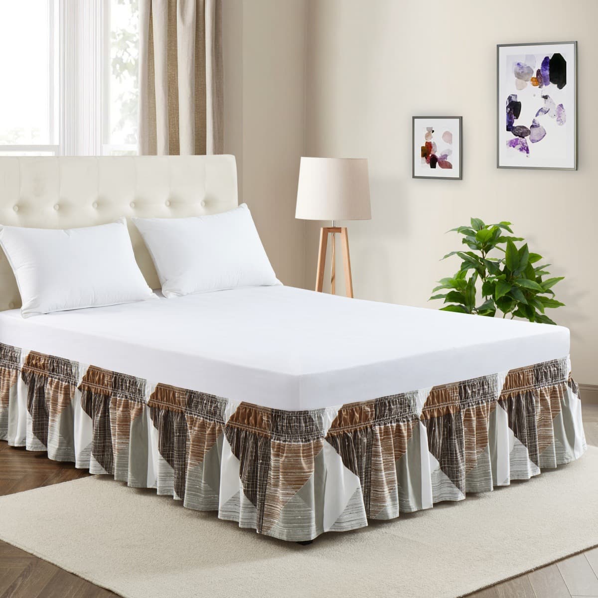 Gray Brown Worn Bed Skirt Single Piece Elastic Pleated Bed Apron Hotel Linen Bedside Skirt