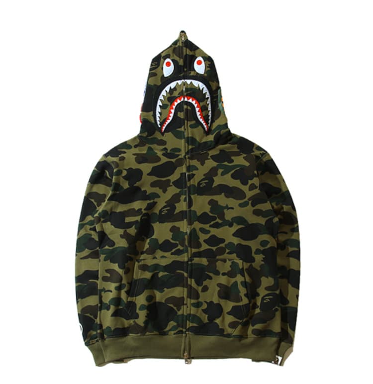 C Automne et hiver tendance mâle et femelle requin camouflage imprimé velours pull hommes veste à capuche décontractée