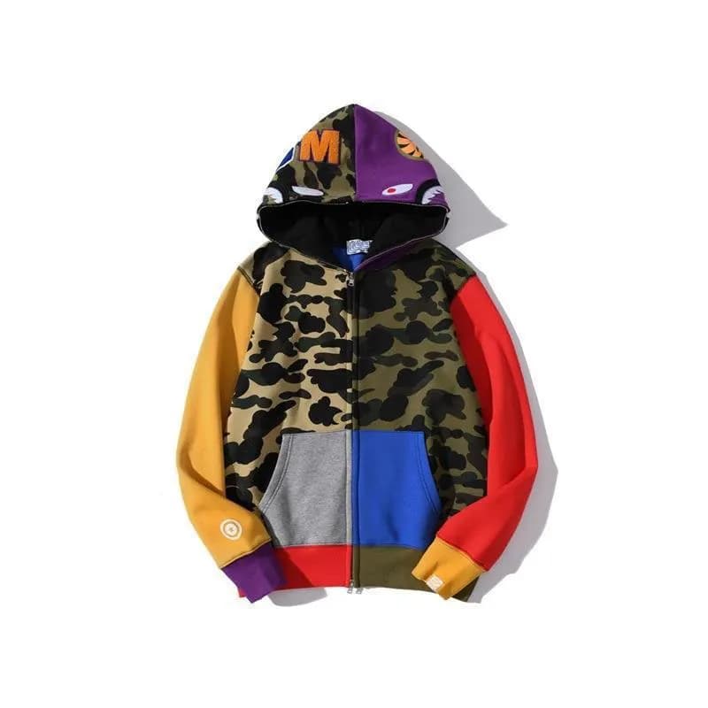 Sweat à capuche zippé en forme de requin pour homme et femme, veste camouflage tendance, sweat à capuche, polaire technique