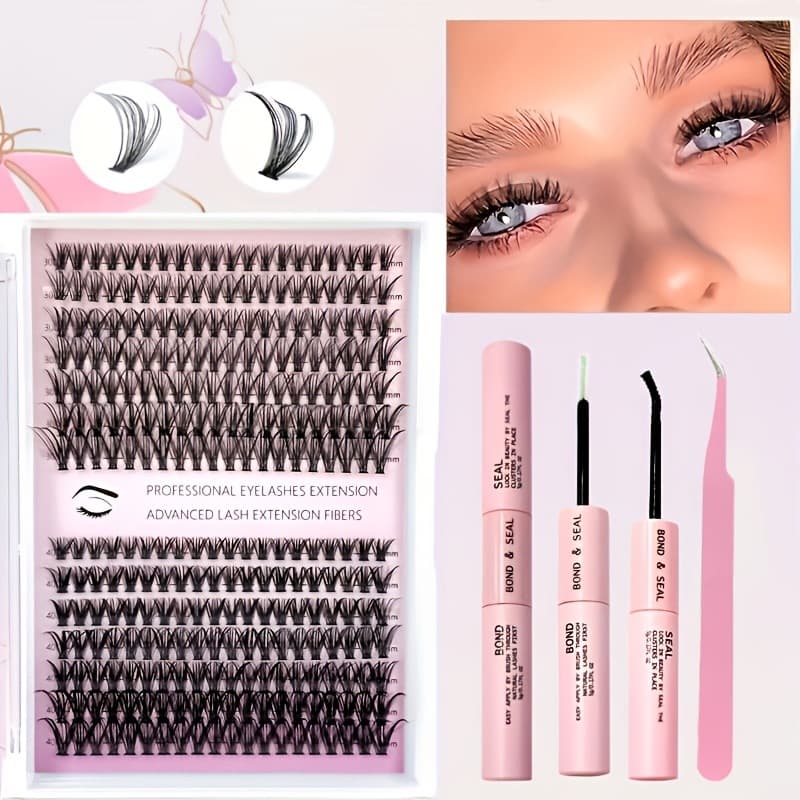 30D+40D DIY Cluster Lashes Kit - Pre-Sectioned Volume & Curl (Includes Application Tools, Professional Lash Extension Set)