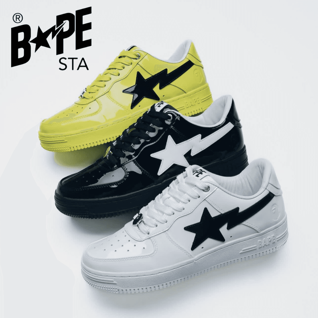 A BATHING-APE Classic Lacquer Leather Double Splicing Trendy Fashion Board Shoes Air Force No.1 Board Shoes Men's And Women's Same Style