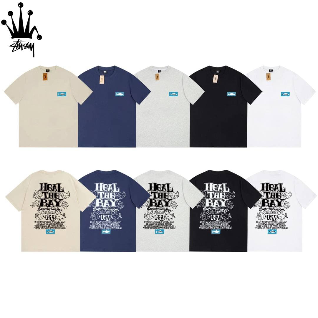Stussy Small Fish Print Cylindrical Short Sleeved T-shirt Made Of Pure Cotton Fabric For Both Men And Women