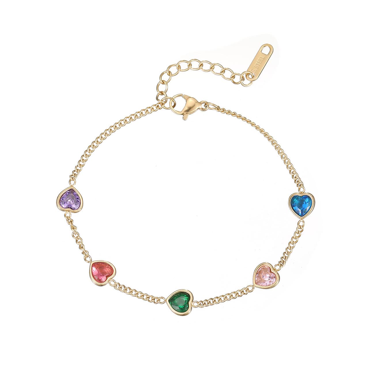 Women's Jewelry Fashion Bracelet Mini Heart Shaped Colored Zircon Niche High Grade Stainless Steel Jewelry