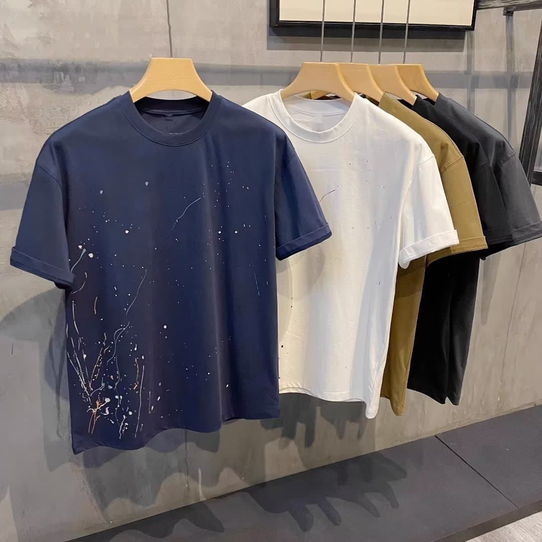 Men's Clothing New ink splashed print design niche round neck short sleeved T shirt men's summer versatile casual loose large size T shirt