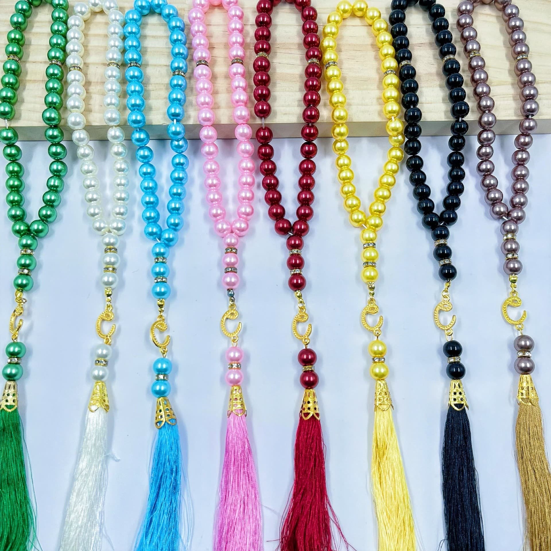 33-Piece Handmade Glass Pearl Prayer Beads With Tassel, 10mm Vintage Style Islamic Dhikr Rosary For Men & Women,