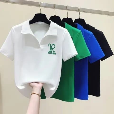 Women's Clothing Klein blue short sleeved T shirt women's summer 2023 new slim shoulder polo collar age reducing short