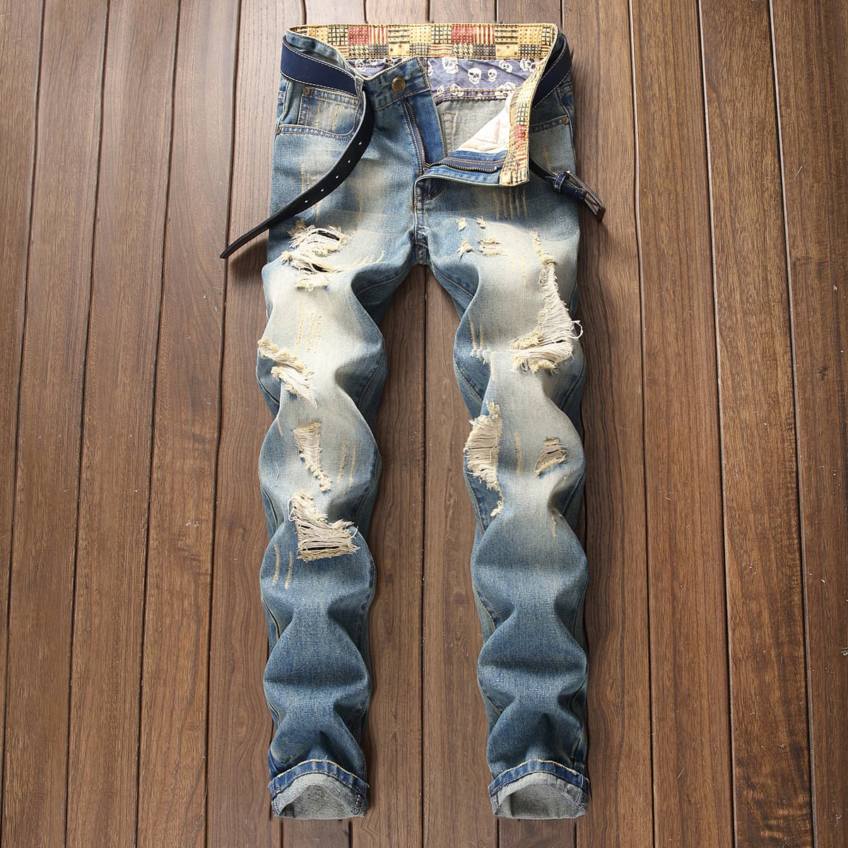 Men's Clothing Nostalgic Jeans Fashion Washed Youth High Street Ripped Trendy Denim Trousers