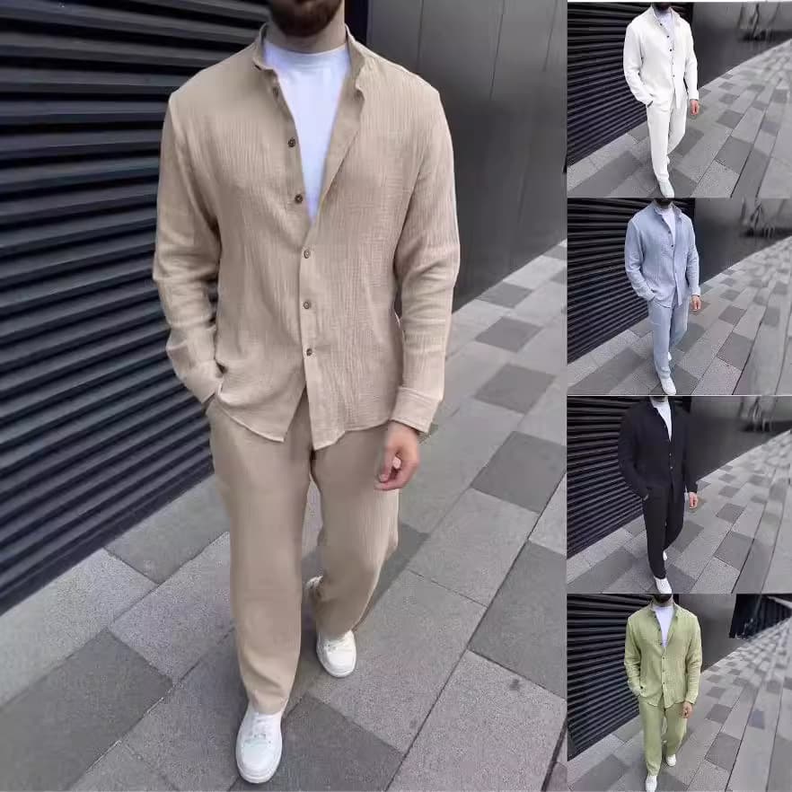 Men's Clothing new men's casual suits, fashionable and comfortable long sleeved trousers, two piece suits, solid color versatile men's suits