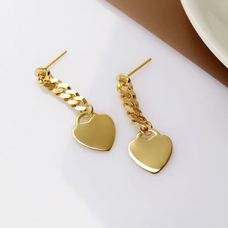 Sterling Silver Earrings Women's Heart-shaped Niche Design High-end Korean-style Gold Plated Chain Ins Style Earrings