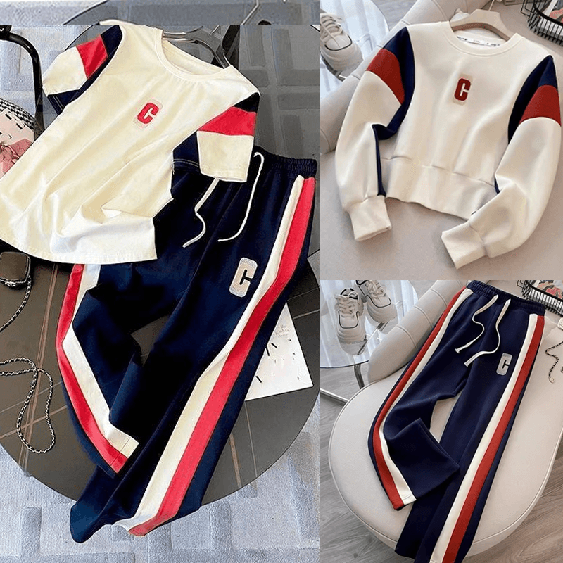Women's Clothing Fashion Sports Casual Short Sleeved Suit For Women Summer New Slim Contrast Color Wide Leg Pants Fashion Version Two Piece Suit