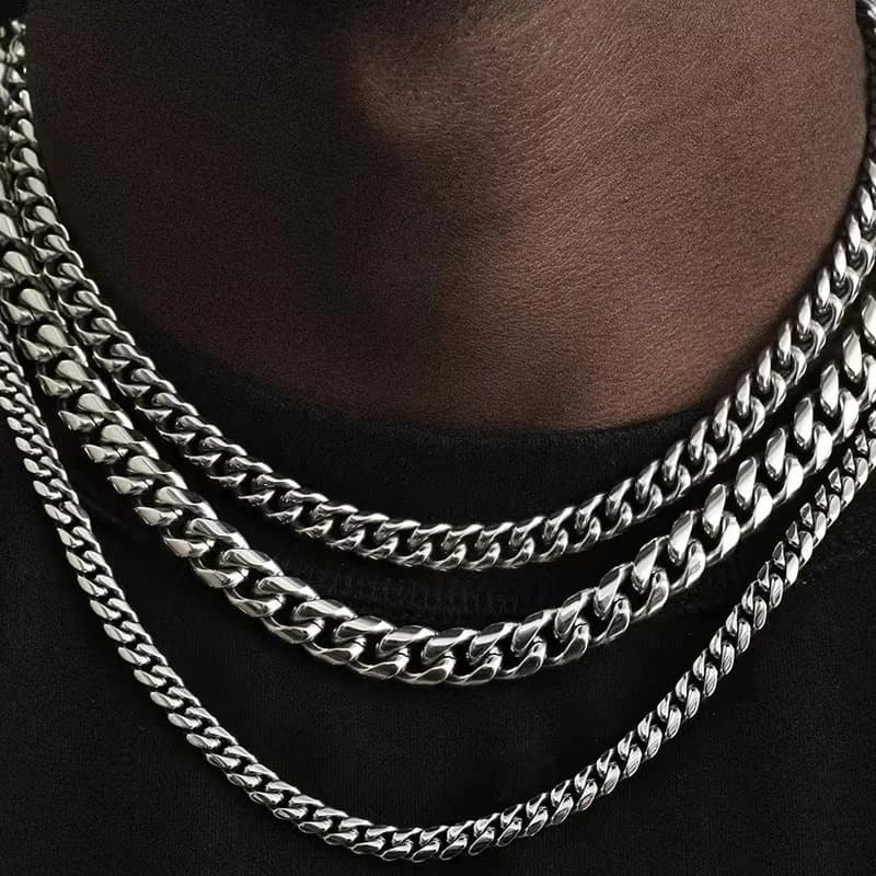 Punk Stainless Steel 3/5/7mm Cuban Necklace, Hip-hop Style Necklace, Men's And Women's Dragon Mouth Buckle Chain, Solid Metal Chain